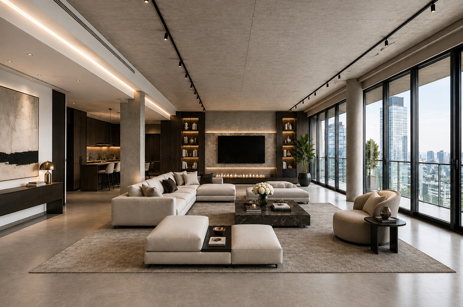 Terra Residence modern salon iç mimarlık ve dekorasyon projesi